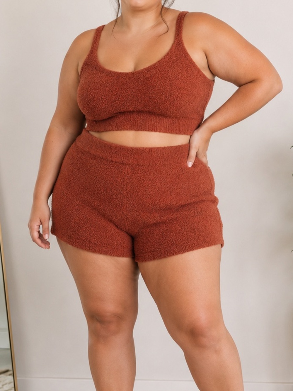 stars above Rust Cozy Knit Bralette & High-Waist Shorts Set